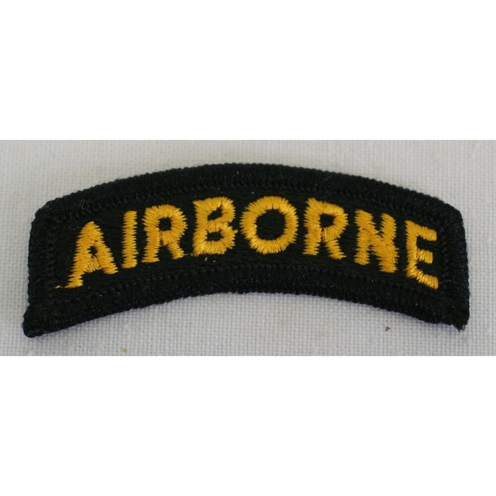 US Army AIRBORNE Tab Patch Gold on Black Surplus Vietnam Era VTG 1970-1980s NOS